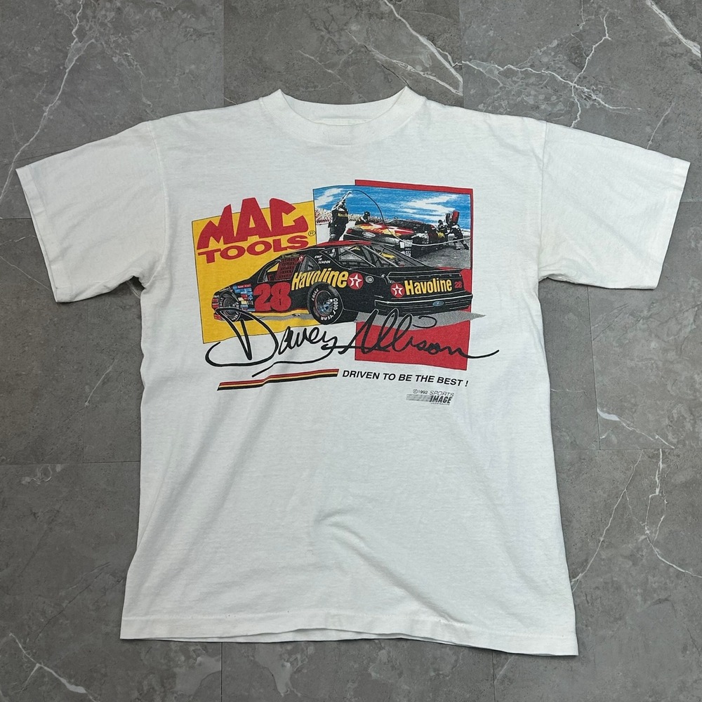 90s Vintage Nascar Mac Tools Racing Graphic Tee Mens Large Davey Allison Shirt